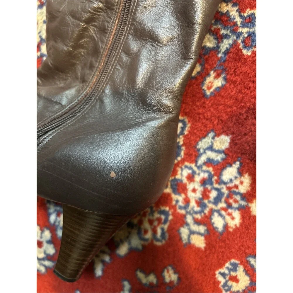 Vintage Joyce California Brown Leather Knee High Boots Block Heel